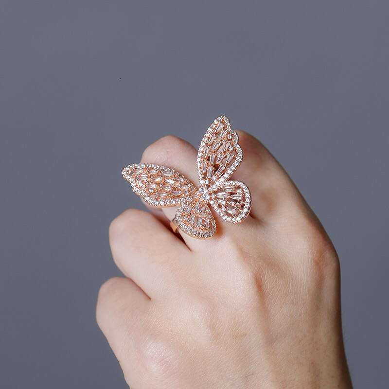 Jewelry Adjustable Butterfly Full Moissanite Hip Hop Women's Hollow Ring Bling