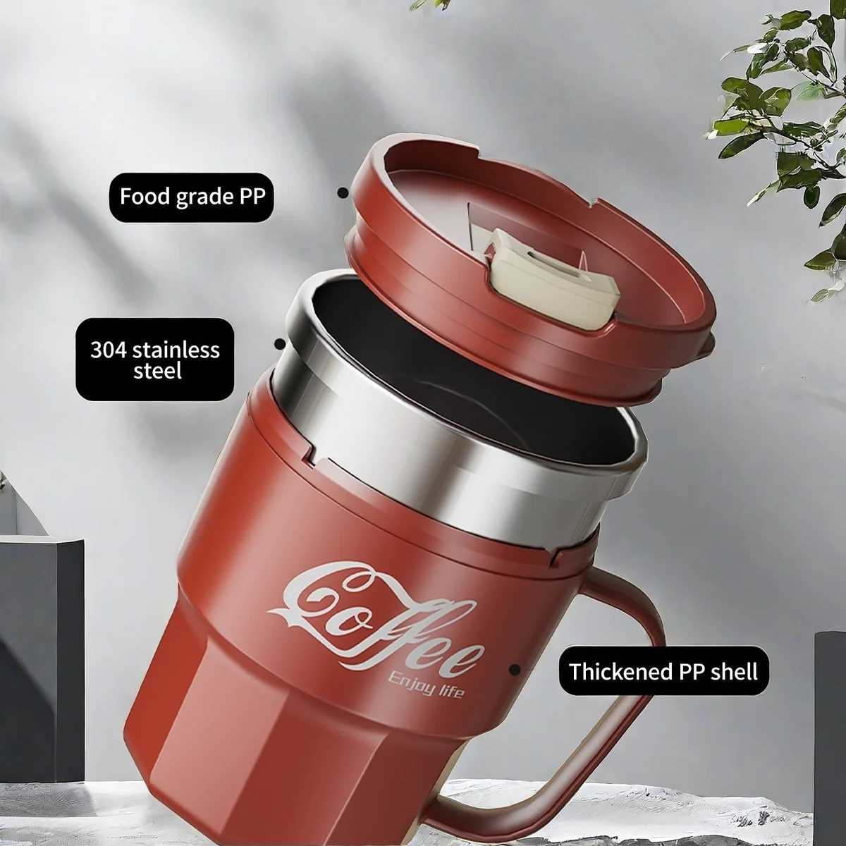 WORTHBUY Coffee Mug With LidHandle 304 Stainless Steel Tea Milk Coffee Cup Double Wall Insulated Anti Scalding Drinking Cup D260323