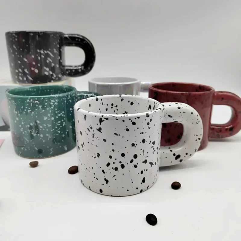 330ml Creative Nordic Ceramic Cup Home Breakfast Milk Oat Cups Splash Ink Wave Dot Mug Irregular Spotted Desig Thick Handle Mugs H260323