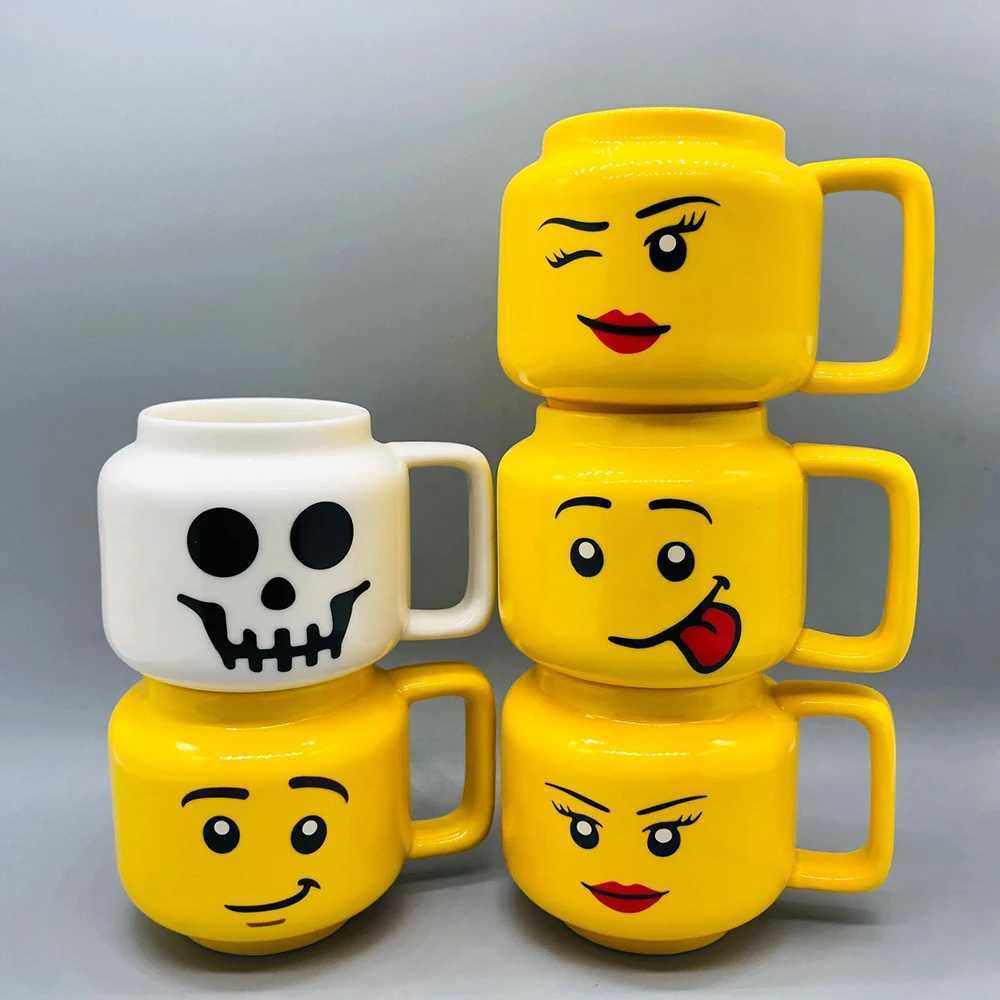Cartoon Ceramic Mug Cup 250ML with Cute Impish Expression Figure Head Pattern Coffee Milk Tea Drinkware for Couple Friend Family D260323
