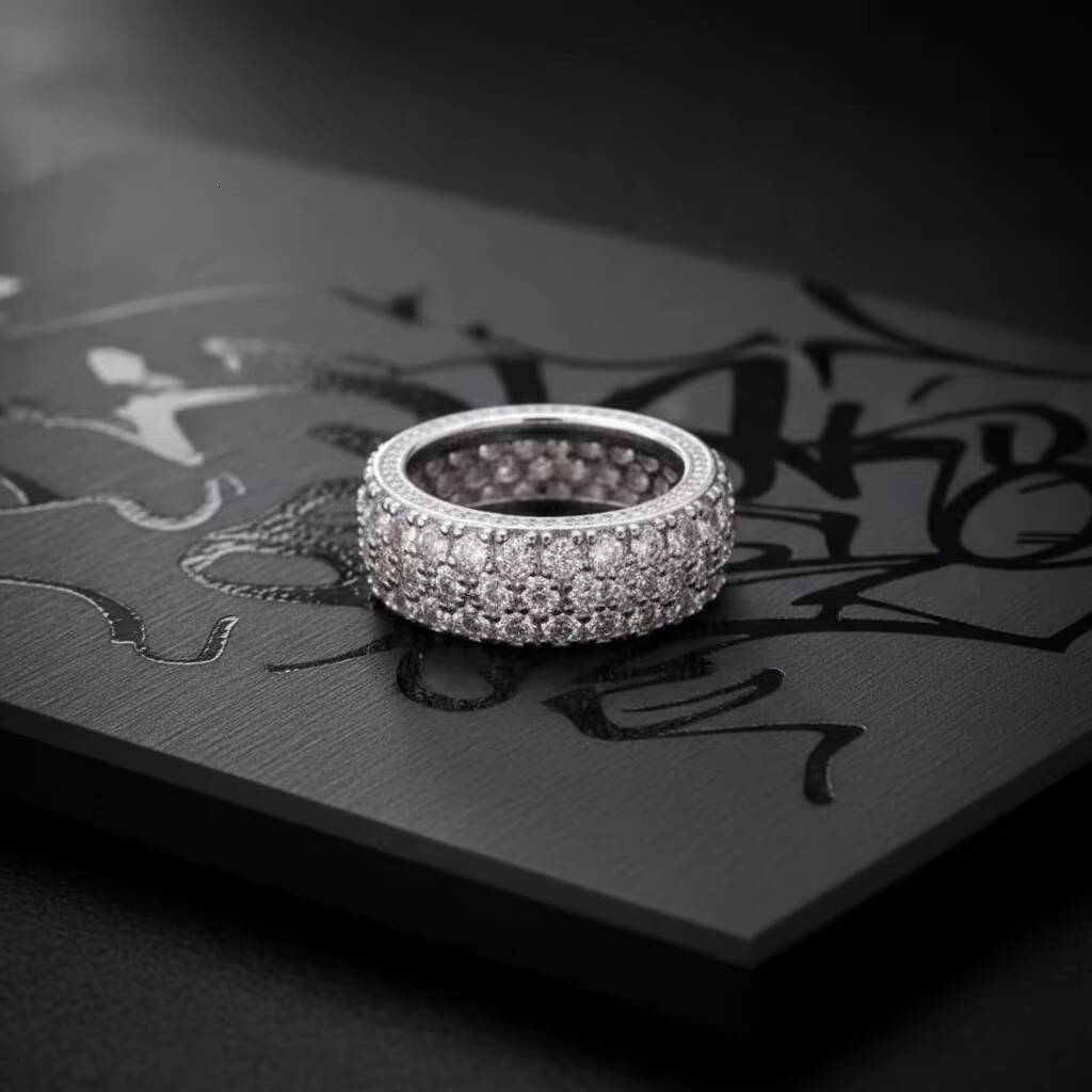Solid 9K 10K 14K 18K 22K Gold Custom Jewelry Hip Hop IGI Certified VVS Lab Grown Diamond Iced Out 3 Rows Band Eternity Band Ring