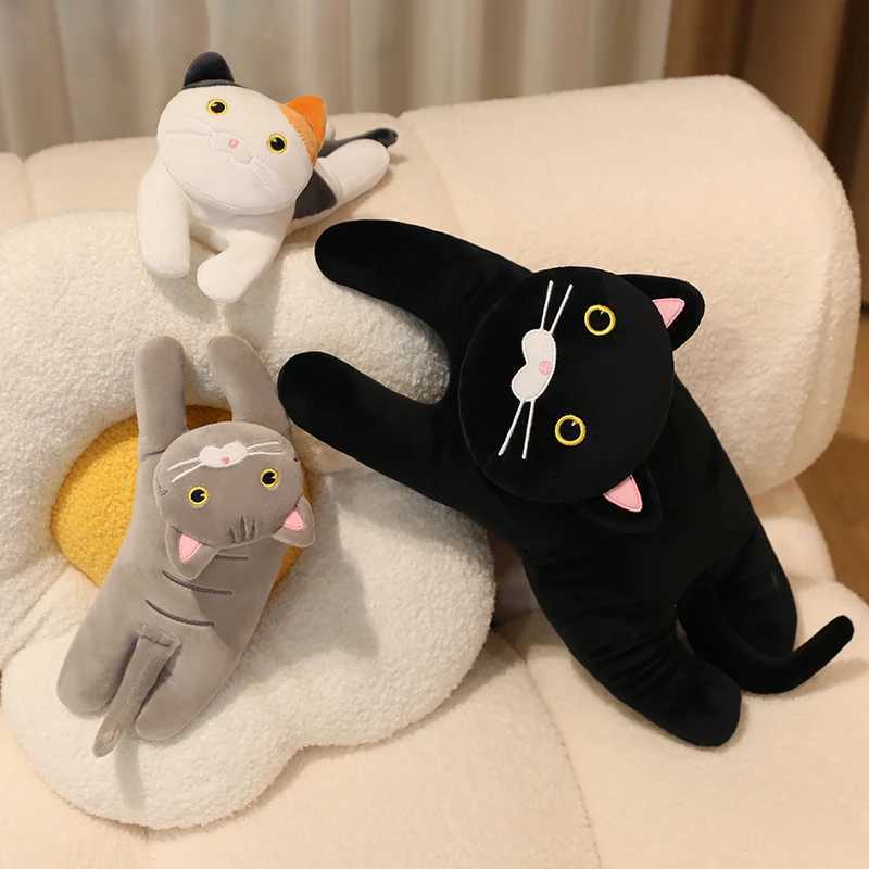 30/50/70cm Lying Posture Cat Plush Throw Pillow Cute Black CatGrey Cat Pillow Sofa Cushion Leg Pillow Sleep Companion Kid Gift H260323