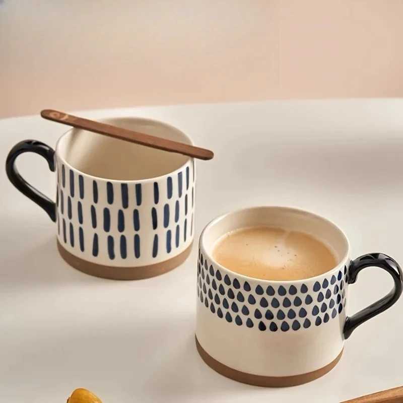 KEMORELA 1PCS 450ML Nordic Ceramic Cup Coffee Milk Mug with Handle Retro Large Capacity Japanese Breakfast Oatmeal Cup Gift Set H260323