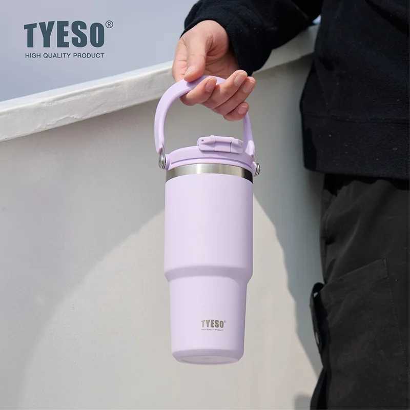 Tyeso Large-Capacity Thermoses Handle Vacuum Cup Dual-Drink Coffee Mug Stainless Steel Ice Cup Car Bottle Hot Cold Retention D260323