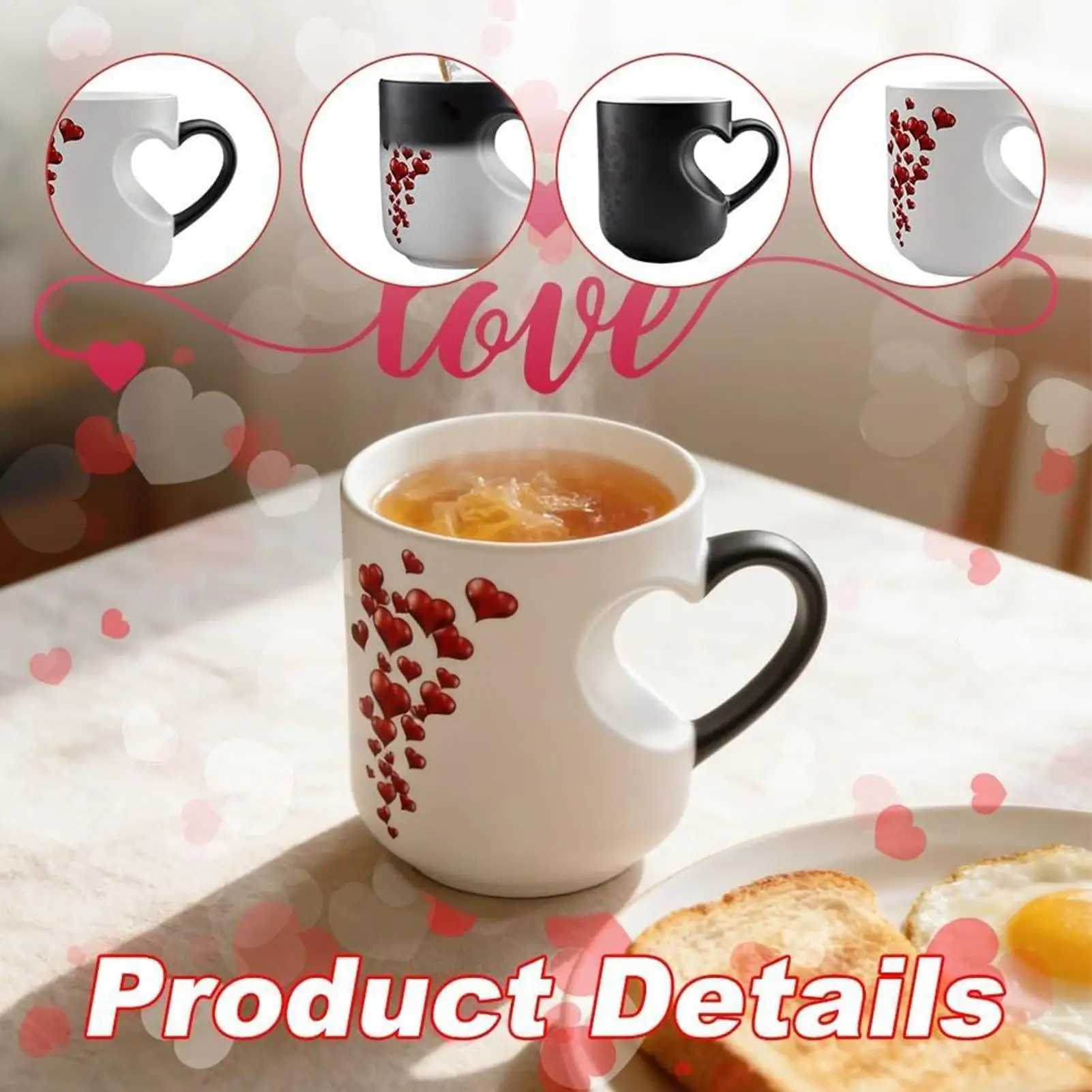 new Color Changing Mug Heart Ceramic Cup Novelty Magic Cup Creative Design Coffee Mug Valentines Day Preferred Gift D260323