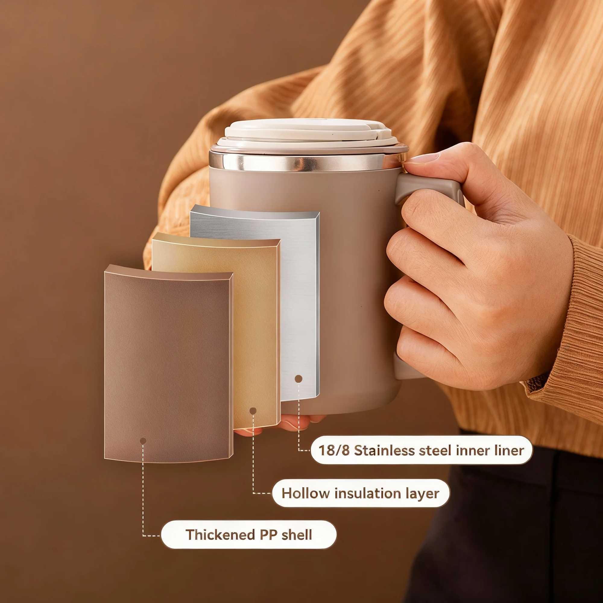 480ML 304 Stainless Steel Coffee Cup Double-Wall Insulated Mug With SpoonStraw Reusable Sealed Drinking Cup For Student Adult D260323