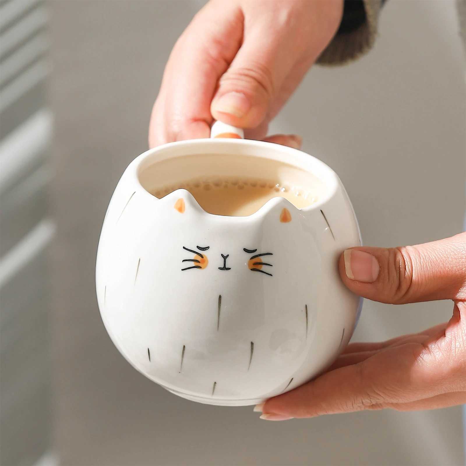 Ceramic water cup afternoon tea milk coffee milk tea cup cute cat shaped mug home drinking set D260323