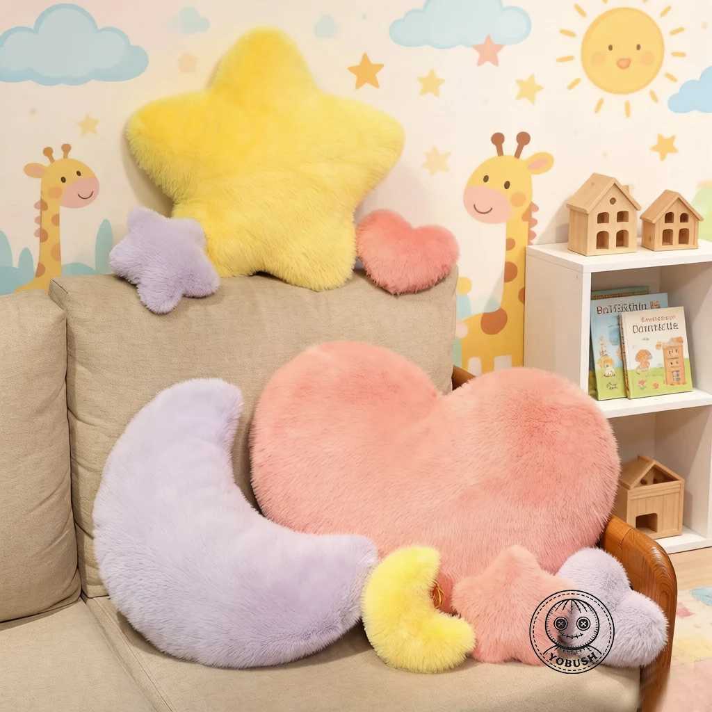 Moon Star Heart Sky Pillow Plush Purple Pink Yellow Fluffy Cushion Decor Sofa Chair Back Support Party Prop Ladies Gift H260323