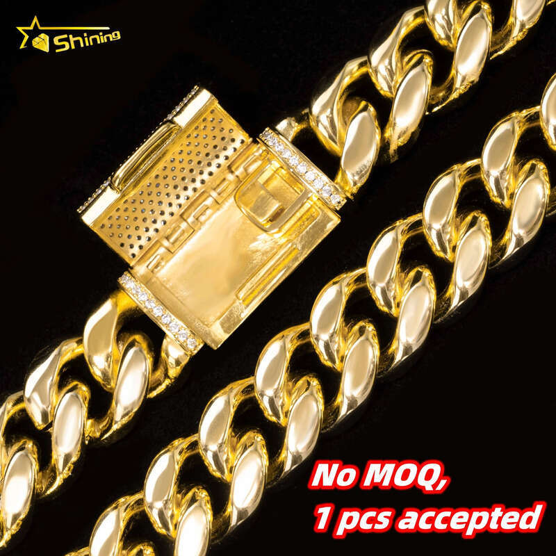 Hip Hop Jewelry Moissanite Clasp 8mm 10mm 12mm 14mm 18mm Sterling Silver 14K 18K Gold Necklace Mens Gold Plated Miami Cuban Link Chain - view 3