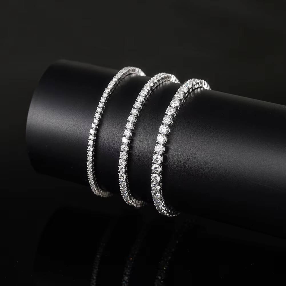 BMOB01 RINNTIN 925 Silver Moissanite Tennis Bracelet 3mm VVS D Color Moissanite Diamond Tennis Bracelet with GRA Certificate