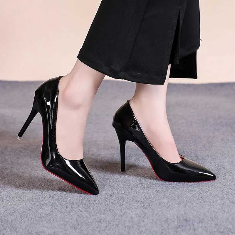 Sexy Pointed Toe Patent Leather High Heels Temperament Girl Party Dress Stiletto Pumps Classic Black Work Single Shoes H260519