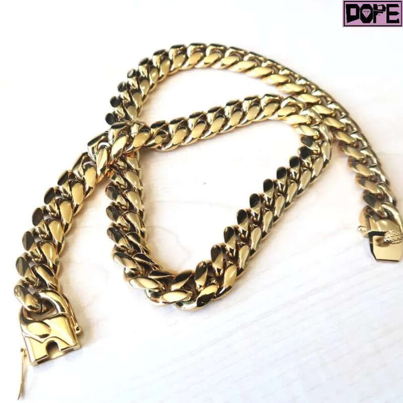 FaMoissaniteory Heavy 16mm Link Miami Plain Hip Hop Necklace 14K 18K Gold Plating Cuban Chain