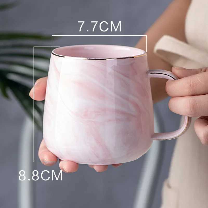 Pink/Grey Ceramic Mug Nordic Ins Style Marbled Gold Rim Coffee Cup Oatmeal Breakfast Cup Valentines Day Dift Couple water cups D260323