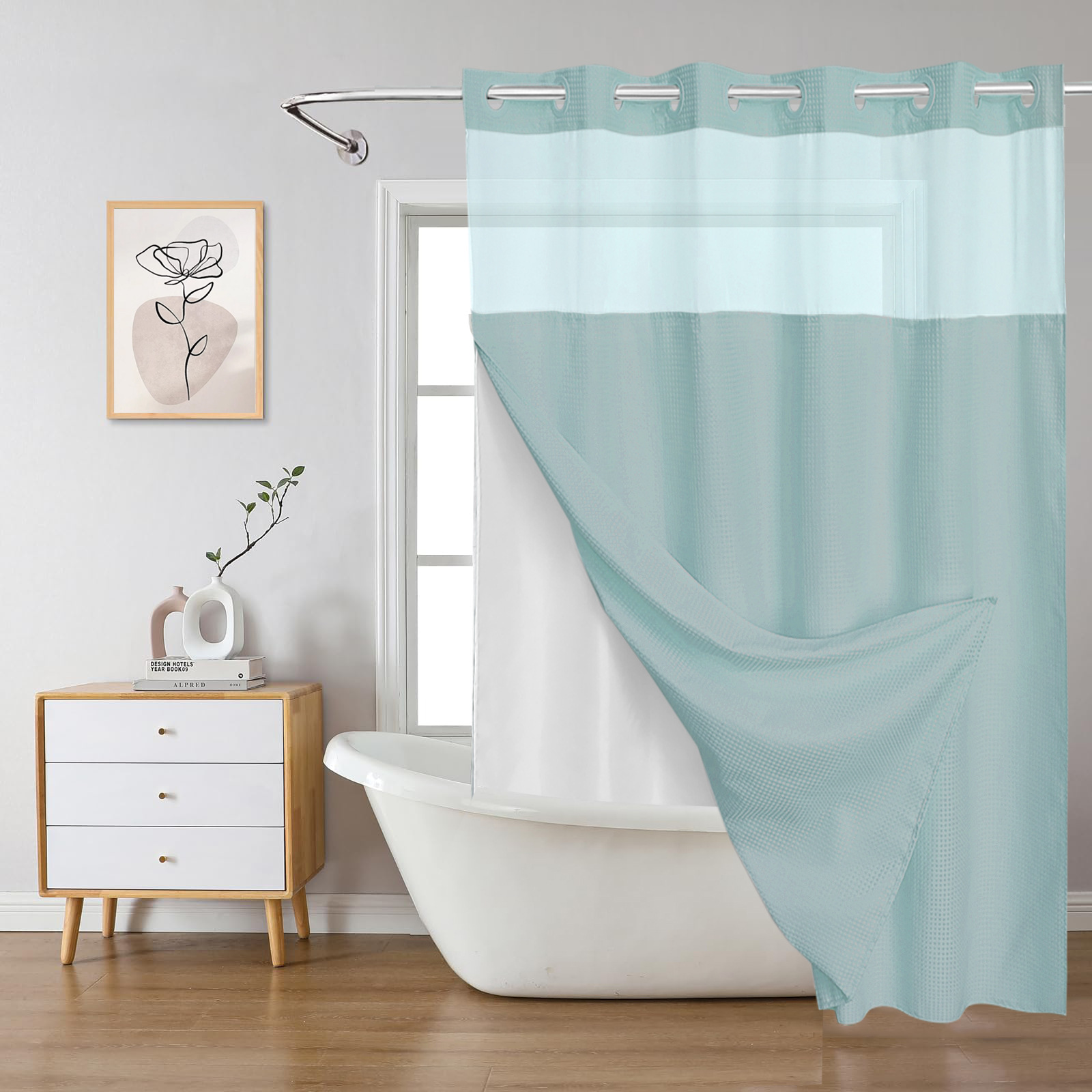 YL-38379 Waffle Double-Layer Large Buckle Bathroom Polyester Shower Curtain, Partition Curtain with Simple Waterproof Lining