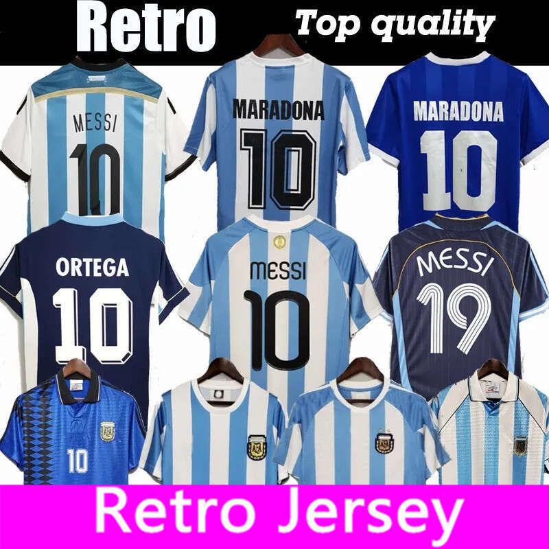 Retro 1986 Soccer jersey Maradona CANIGGIA 1978 1996 Football Shirt Batistuta 1998 RIQUELME 2006 1994 ORTEGA 2014 2010 ArgentinaS ANETTI 2001 VERON MESSIS