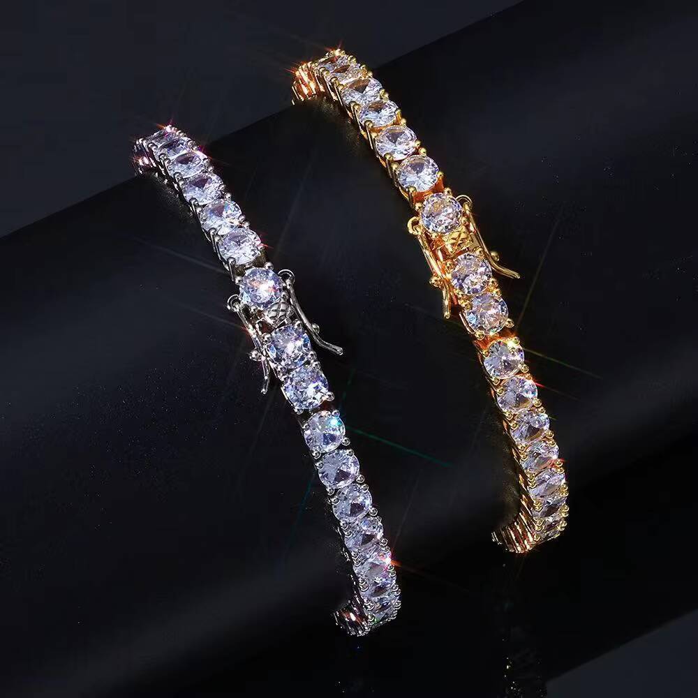 Lanxin Mens European and American Style Moissanite Round Brilliant Cut Tennis Bracelet Hip-Hop Trend Party High Quality