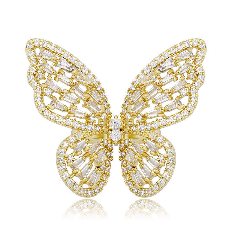 Jewelry Adjustable Butterfly Full Moissanite Hip Hop Women's Hollow Ring Bling