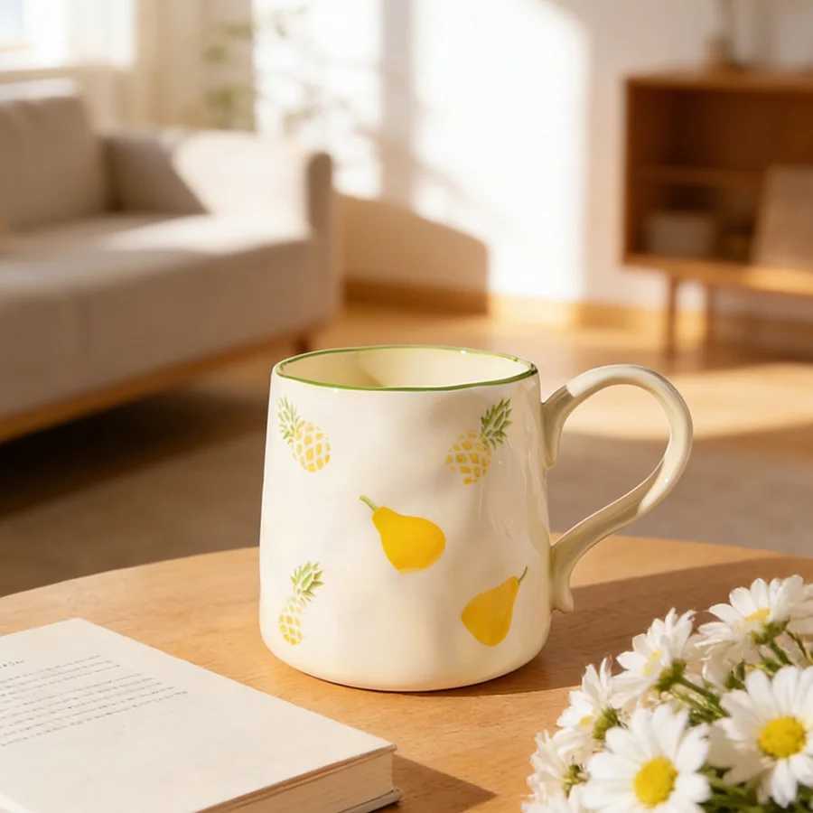 Ceramic cup Coffee cup Water cup Mug Tea cup Cup Dedicated Japanese style Ceramic Floral pattern Couple For home Milk Pure white H260323