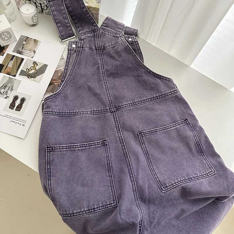 American Style Women Strap Overalls Retro Straight Loose Gradient Wide Leg Denim Jumpsuit Pants Female Suspender Jeans M260323