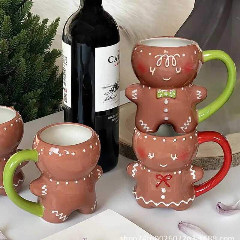 New Gingerbread Man Coffee Mugs Ceramic Porcelain Gingerbread Man Cup Lovely Breakfast Christmas gingerbread man coffee cups H260323