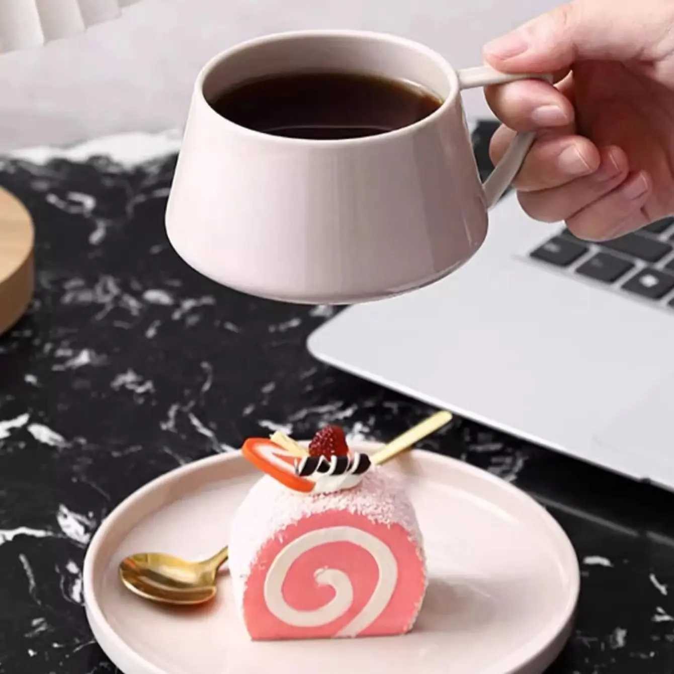 1pc 320ml simple ceramic coffee cup and saucer exquisite instant cup mug saucer for office afternoon tea H260323