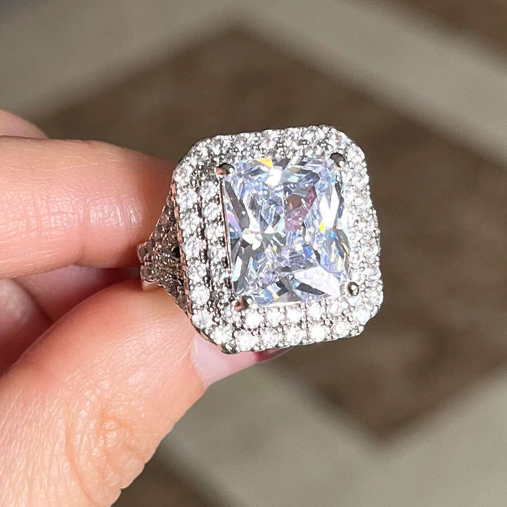 LAZADA New Model Extra Large 10*12 Rectangular Moissanite Wedding Anniversary Gift Ring