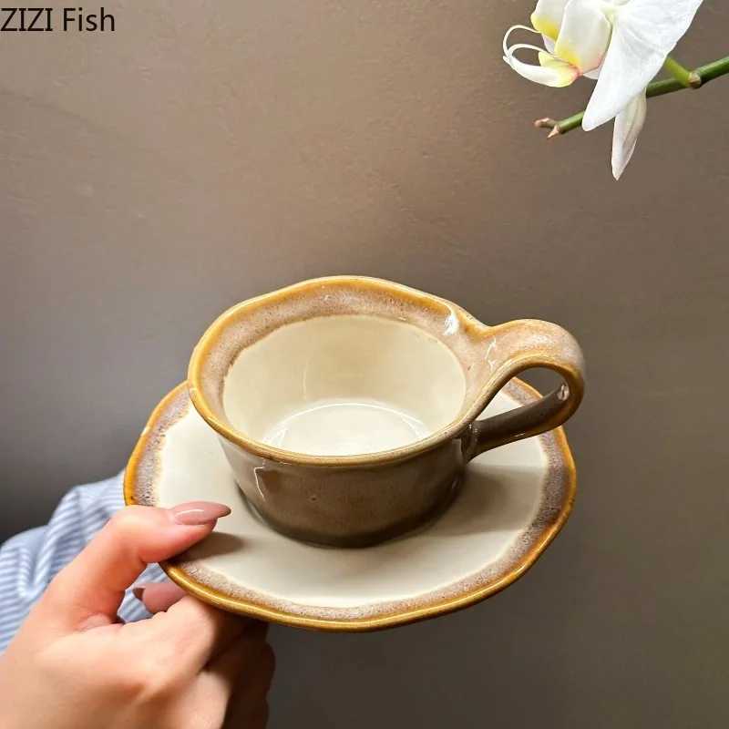 Japanese Kiln Porcelain Cupsaucer Creative Retro Coffee Mug Dining Table Milk Mugs Afternoon Tea Teacup Fruits Juice Cup D260323