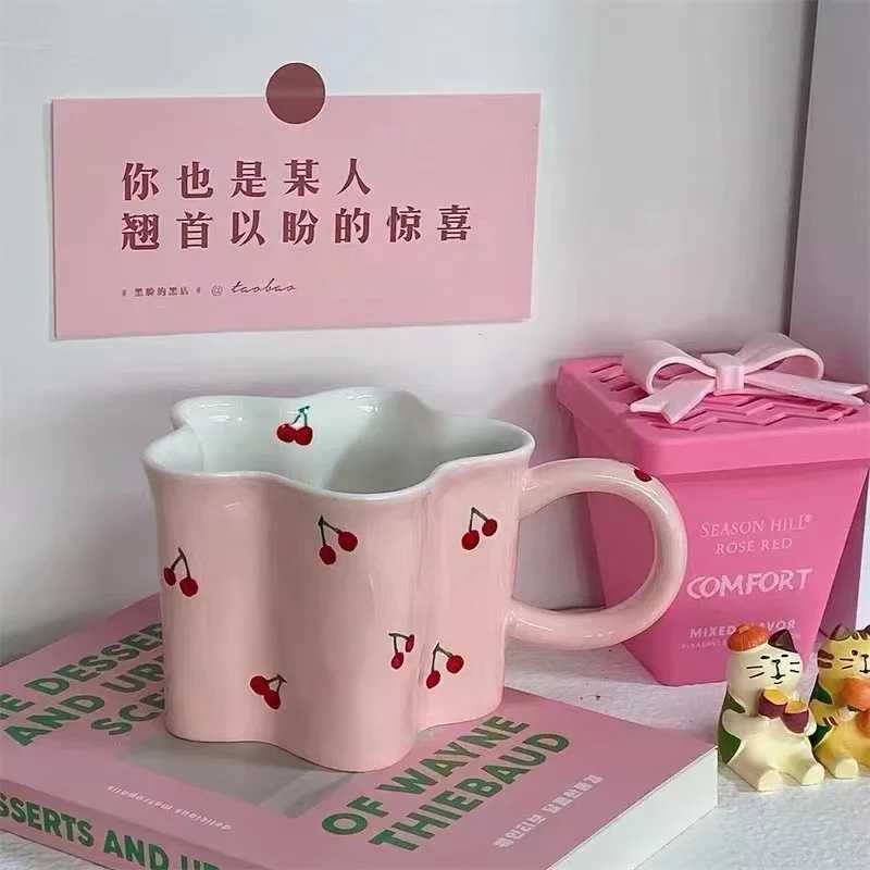 Plum Blossom Cute Girl Ceramic Cup Creative High Value Mug Pink Cherry Water Bottle Childrens Breakfast Milk Cups 320ml H260323