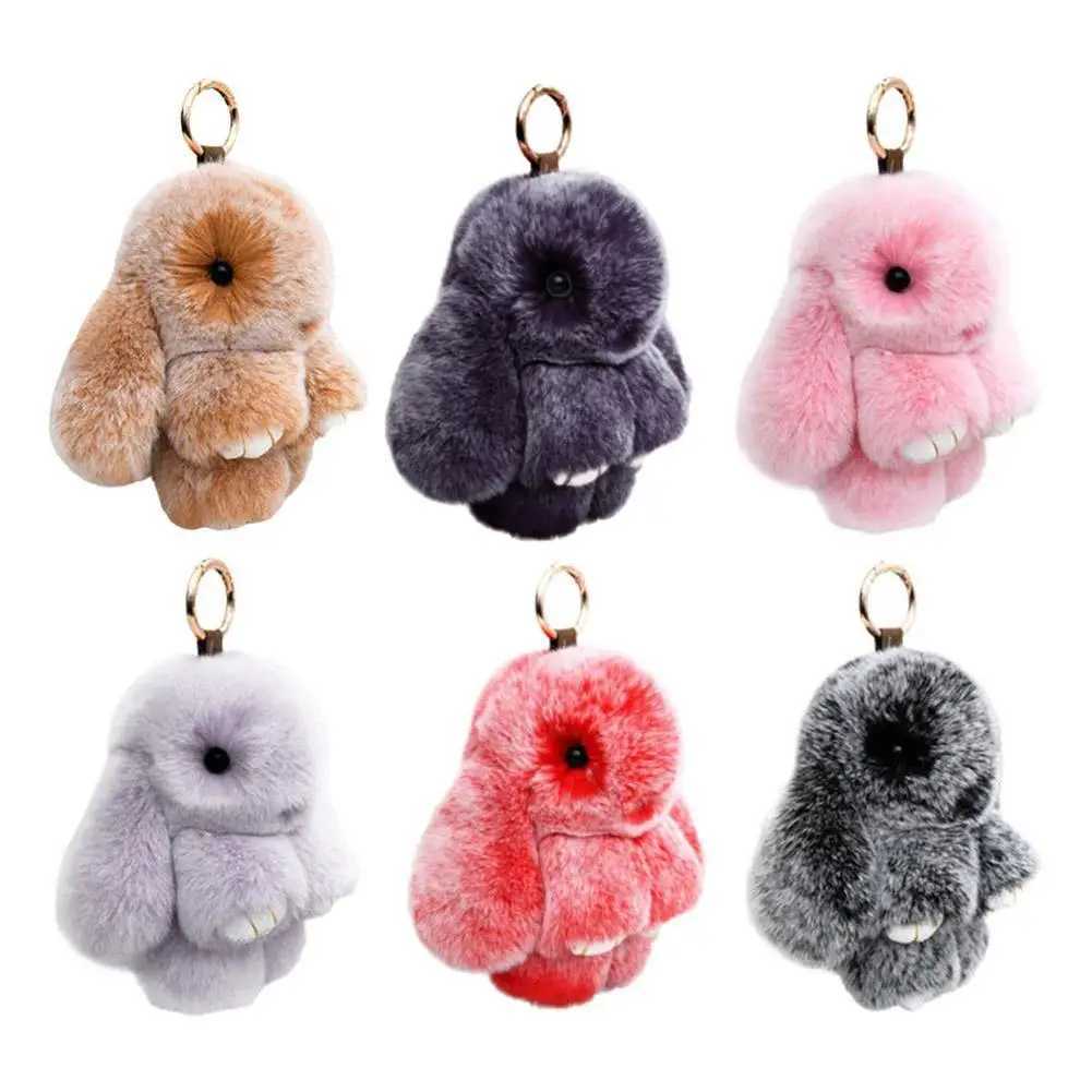 Bone Black Bunny Keychain for Girls, Classic Fluffy Faux Fur Rabbit Bag Charm, Plush Stuffed Car Pendant