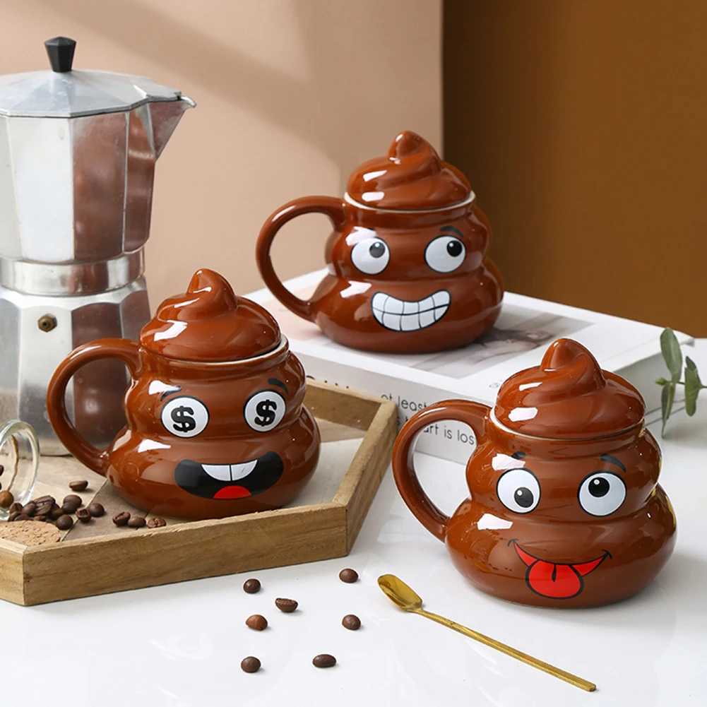 Poop Ceramic Cup480ml Creative Coffee Cups with Spoon for Home OfficesNaughty Prank Drinkware Mug for Birthday Christmas Gift D260323