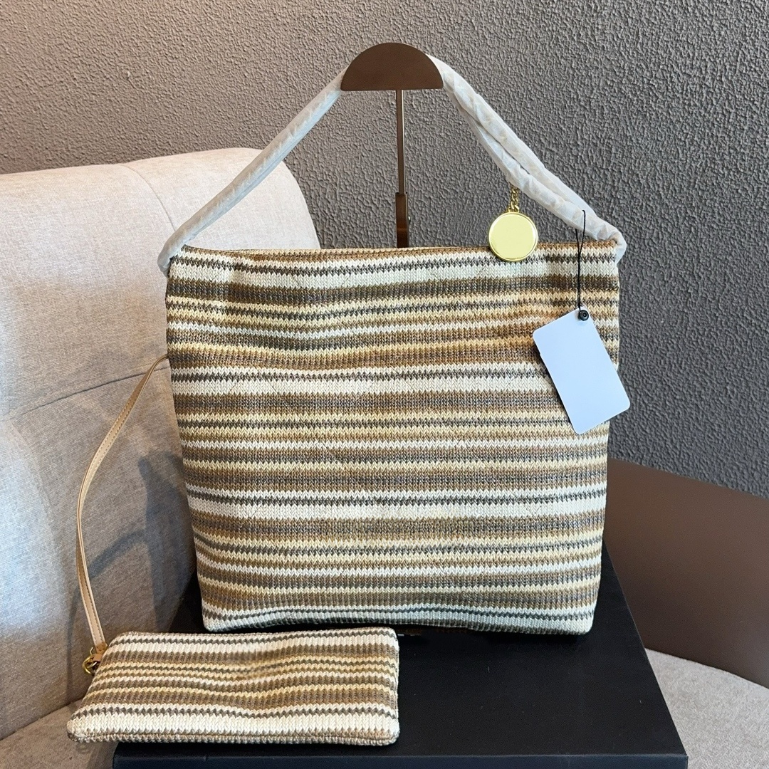 Large stripe tote bag designer bag woven handbag large capacity shoulder bag beach bag cc bag versatile commute shopping travel bag luxury wallet sac de luxe purse