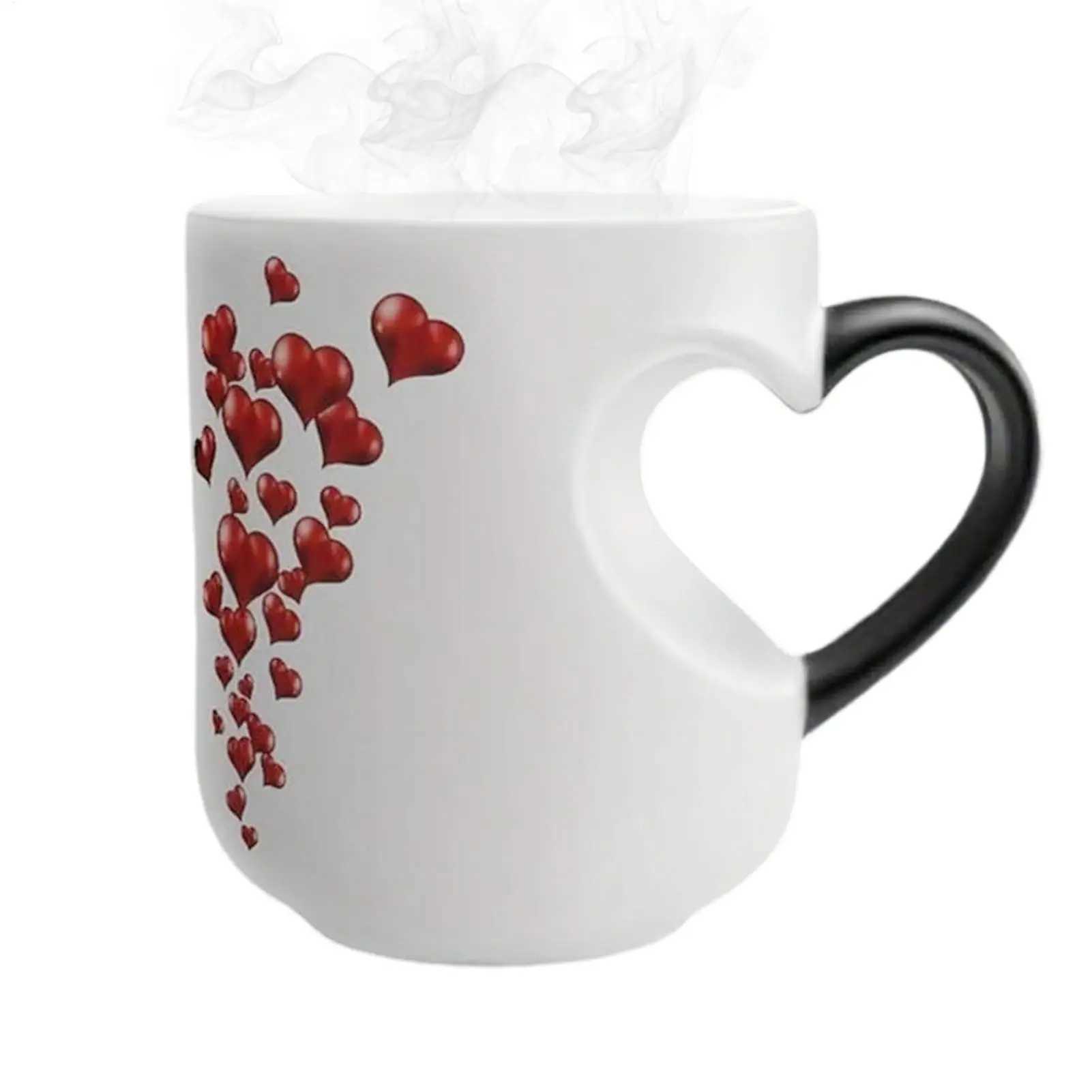 Color Changing Mug 325ml Heart Shape Beverage Container Ceramic Novelty Coffee Mugs with Handle for Couples Home Kitchen Travel D260323