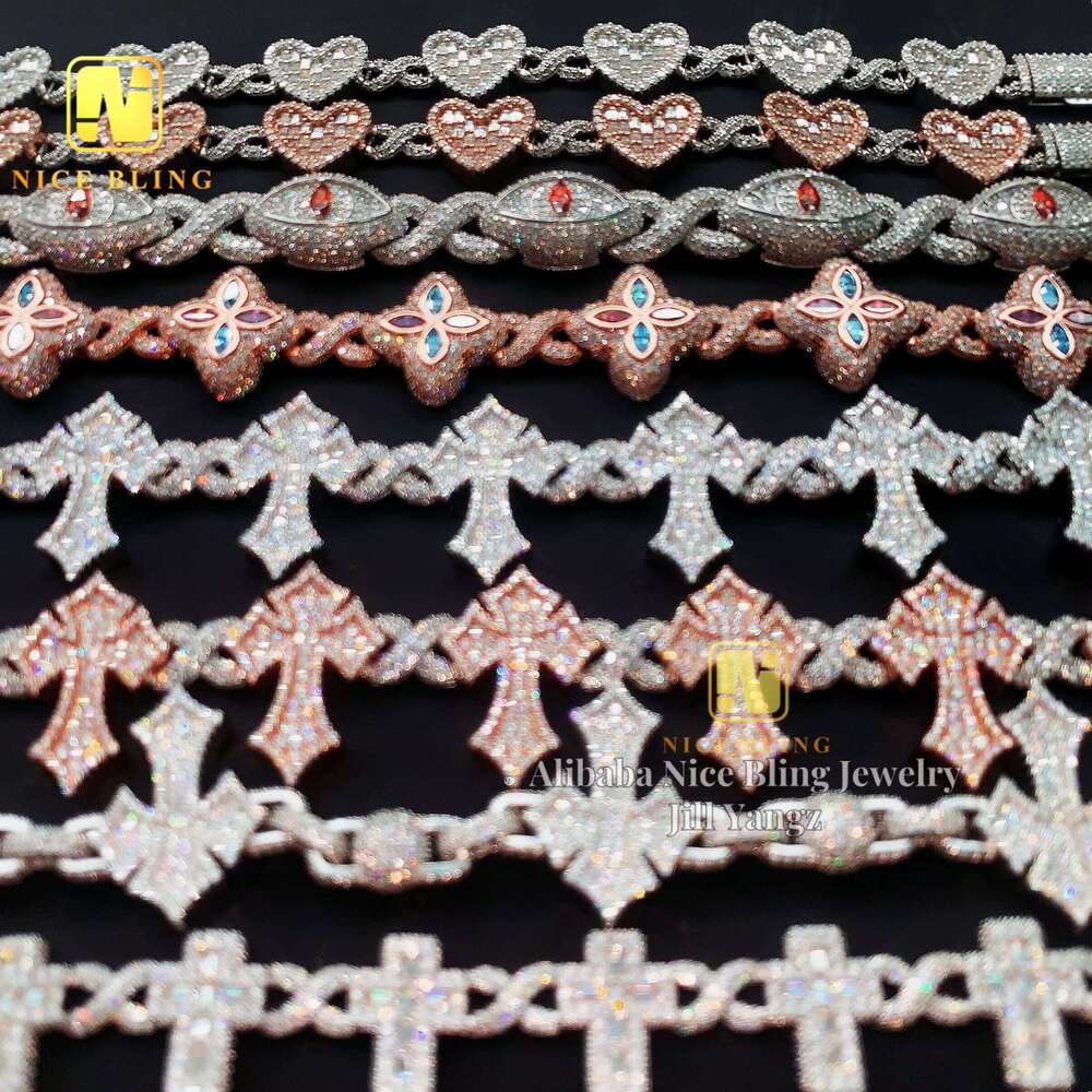 Ready Stocks New Styles Cross Heart Flower Clover Fancy Moissanite Bracelet Iced Out Cuban Link Chain Bracelet