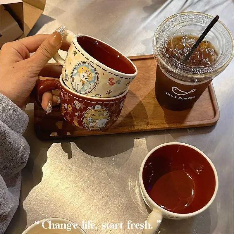 Vintage Cute Wealth Attraction Meow Cup Ceramic Cat Coffee Cup D260323