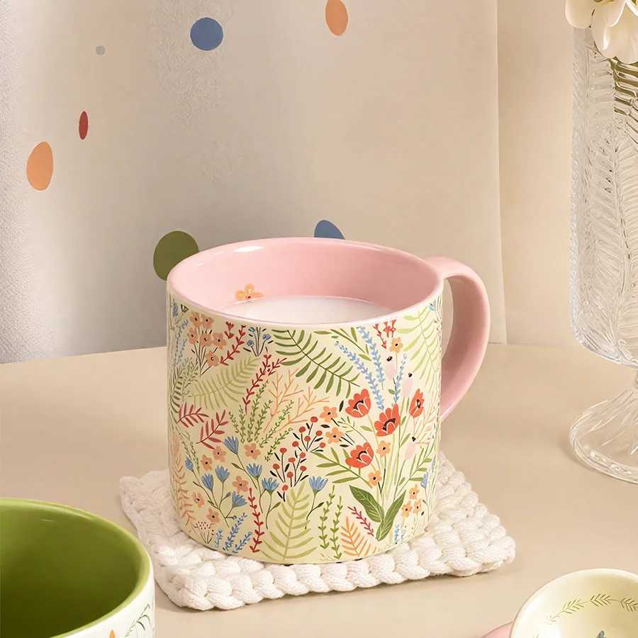 Ceramic cup Coffee cup Water cup Mug Tea cup Cup Office Personal Dedicated Japanese style Ceramic Floral pattern Couple For home H260323