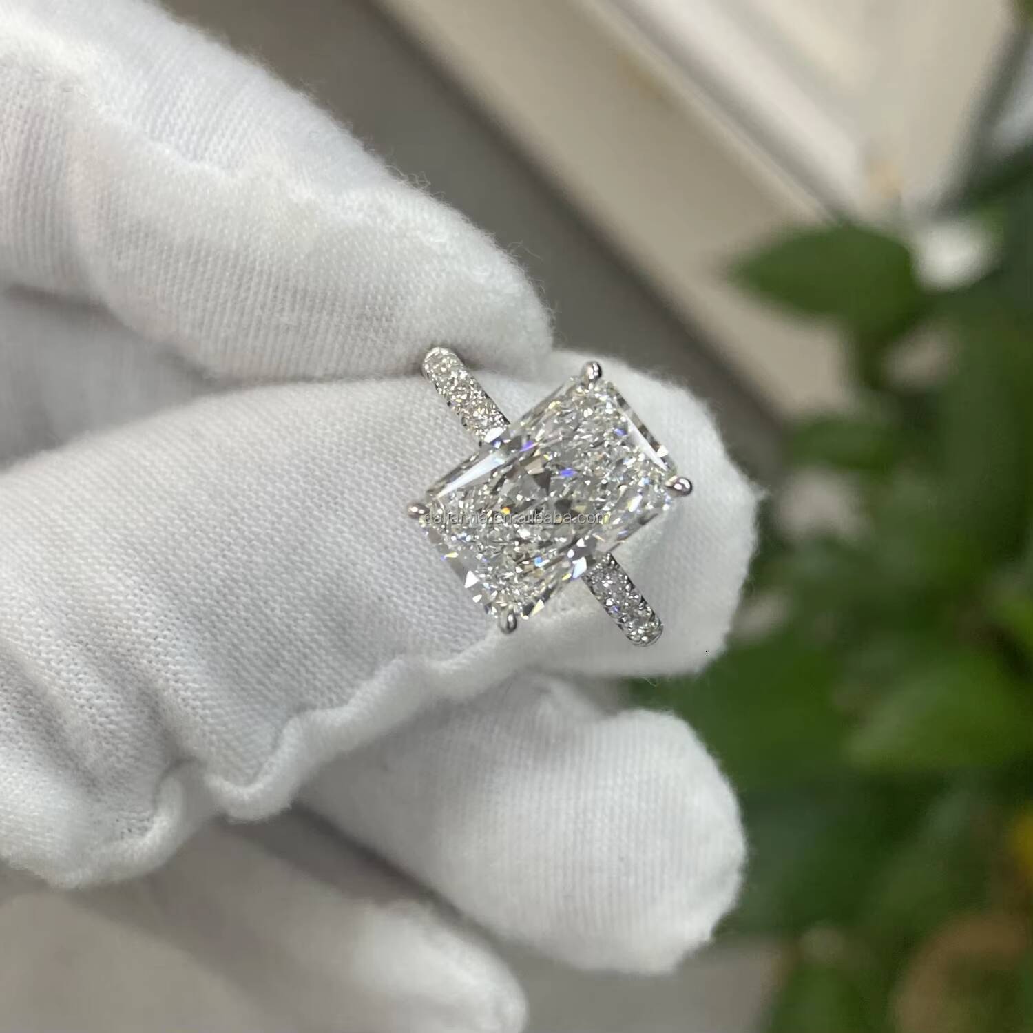 Radiant Cut Lab Grown 1-5 Ct Solid Gold 14K/18K White Gold 4 Prong Pave IGI Certified D-G Color VVS1-VS2 Womens Ring
