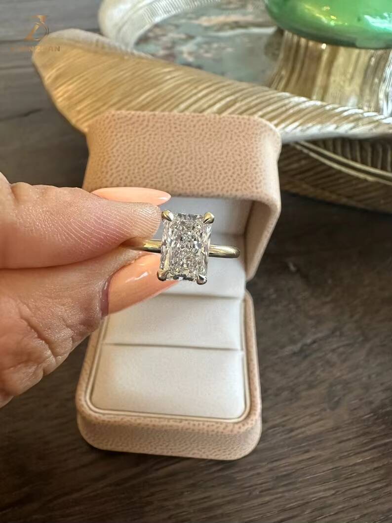14K Solid Yellow Gold 2ct Radiant Cut IGI Certified Lab Grown Diamond Engagement Ring