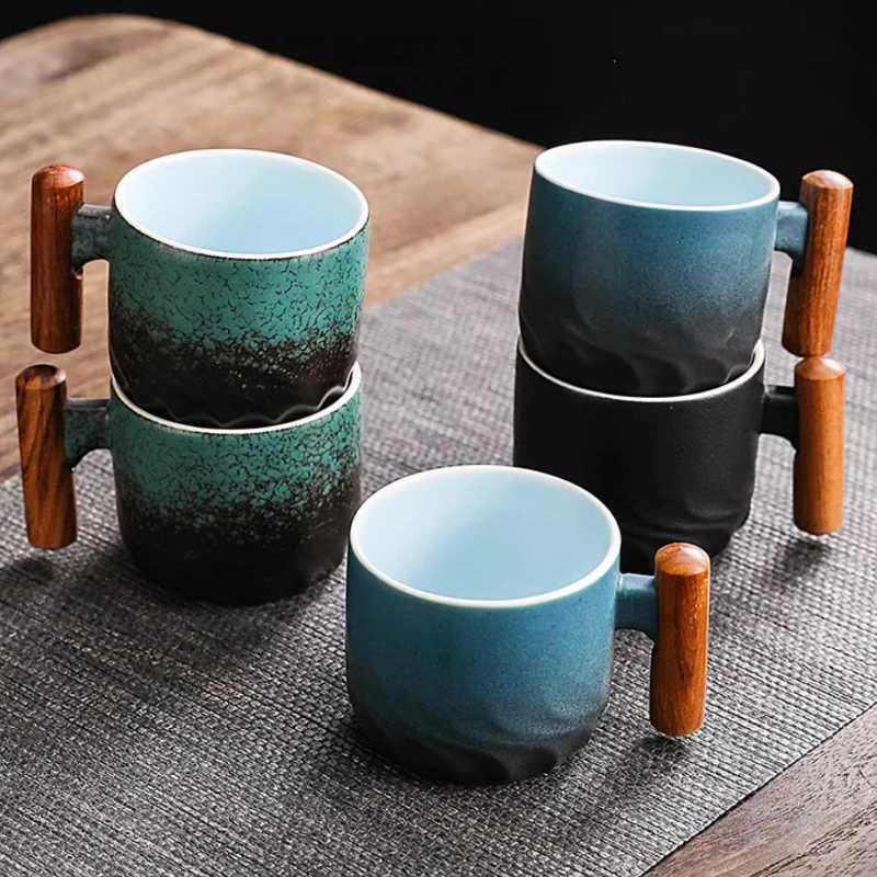 Creative Handmade Exquisite Coffee Cup Vintage Coffee Cup With Wooden Handle Mug Cups Mugs Drinkware Kitchen Dining Bar Home D260323