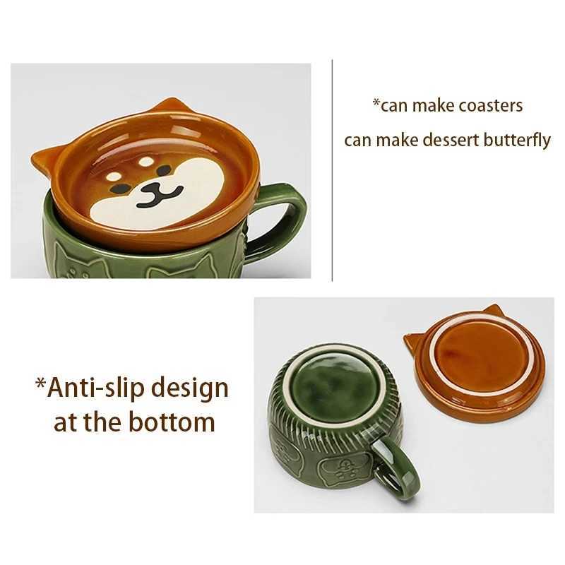 Japanese Cartoon Cat Coffee Mug With Animal Cat Pattern Lid Small Dish Cute Breakfast Cup Creative Coffee Cup Milk Cup Gift H260323