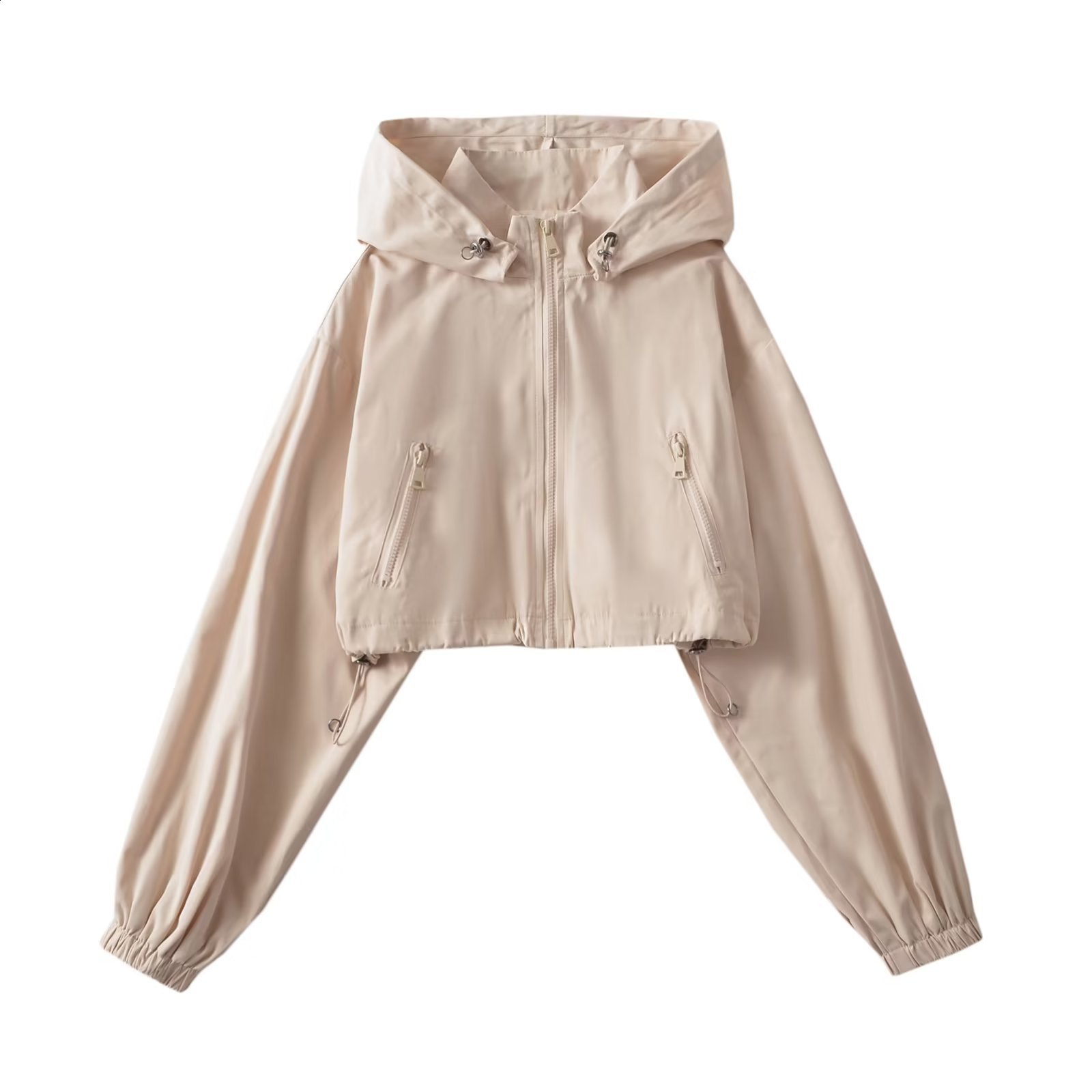 Autumn Gorpcore Cargo Stylish Black Hooded Cropped Top Windbreaker Women Zipper Bomber Jacket Coat Pink Green Beige 240820