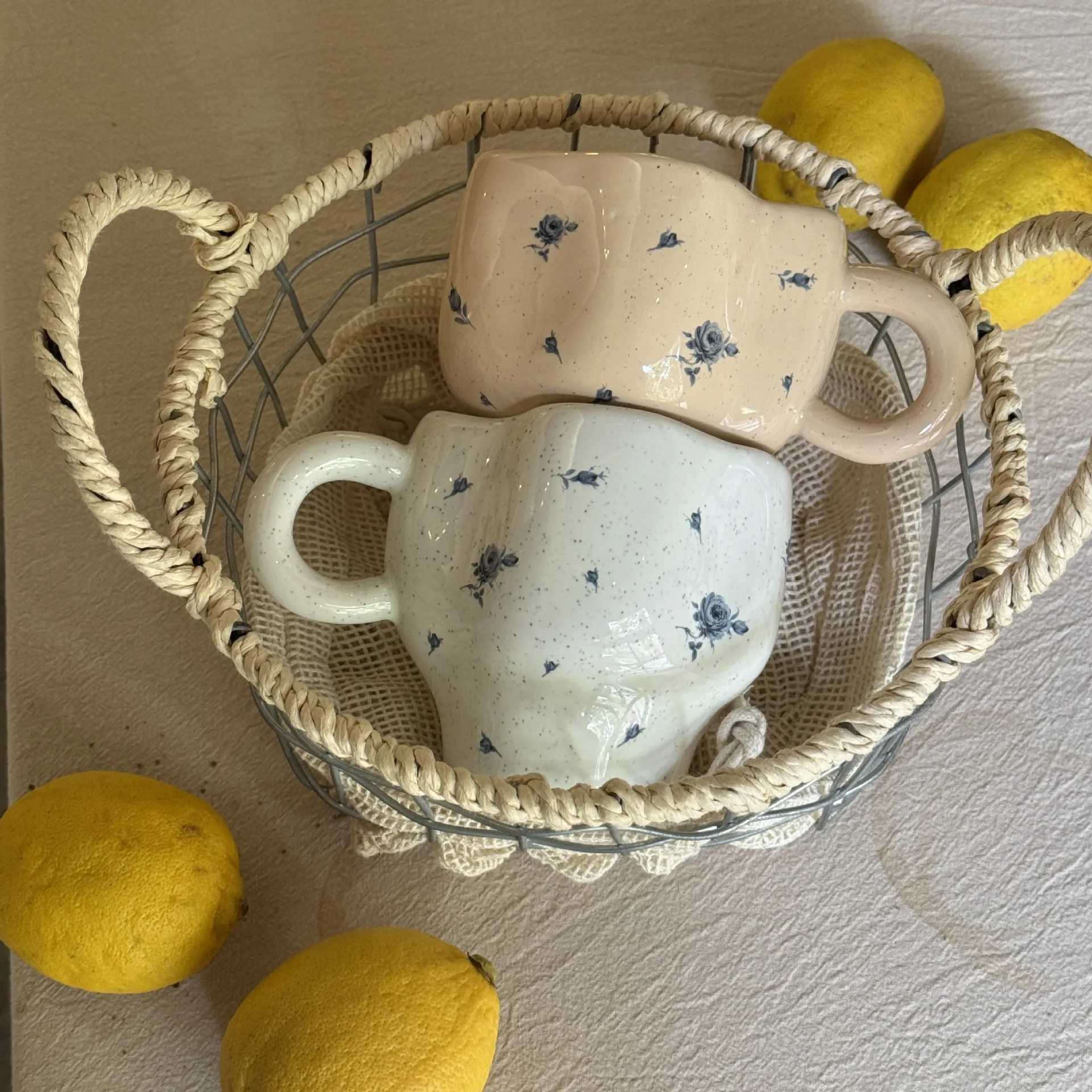 Original handmade blue rose cup ceramic high-value mug H260323