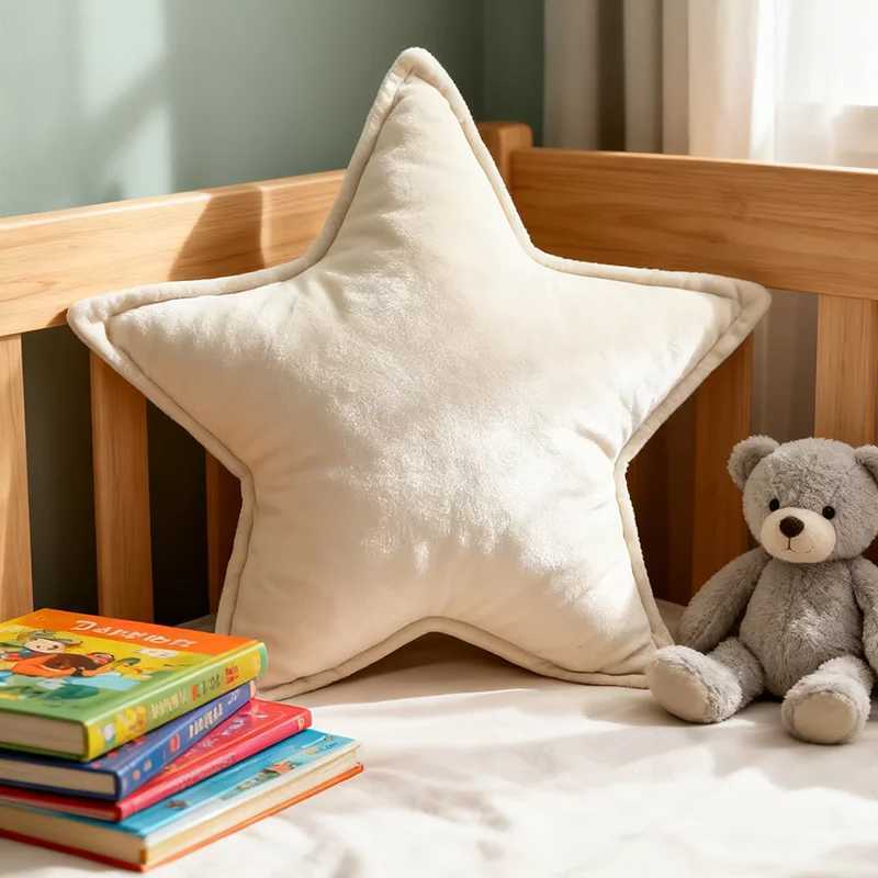 Cute Star-Print Throw Pillow 35 cm Nordic Minimalist Decor Cushion for Sofa Bedroom Nap Time Soft Plush Fill Removable H260323