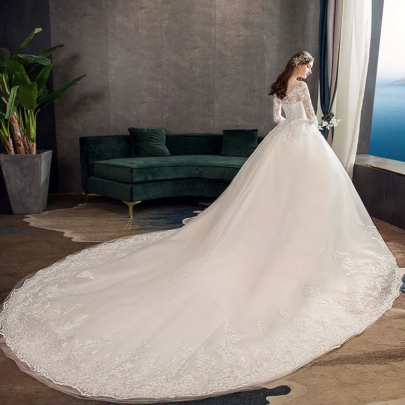Dubai Arabic lace Ball Gown Wedding sweep train elegant white Plus Size Sweetheart Backless long sleeve Bridal Gowns 2023 Beading Sequins Wed Dresses