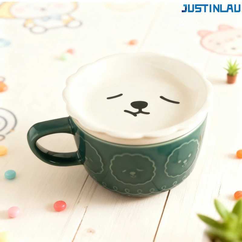 Cute Cartoon Cat Ceramic Mug Lid Creative Household Tableware Breakfast Milk Cup Breakfast Mug Water Cup Ceramic Mug coffee cup H260323
