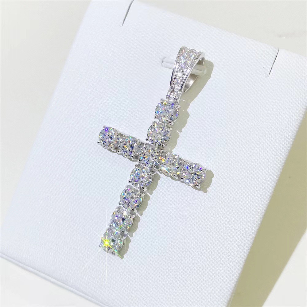 Women's S925 Sterling Silver Cross Bracelet Designer Necklace Mimic Moissanite Diamond Pendant Trendy Collar Chain - view 4