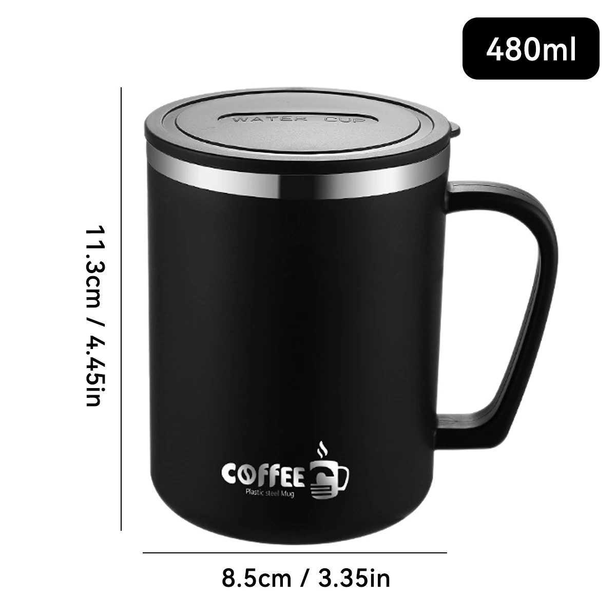 WORTHBUY 480Ml Double-Layer Insulated Coffee Mug Portable 304 Stainless Steel Thermal Cup With LidHandle Leak-Proof Coffee Cup D260323