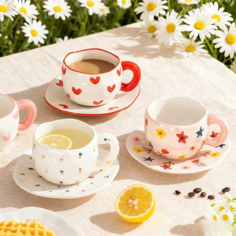 300ML Hand Pinched Ceramic Mug Cute Pattern Irregular Coffee Cup Breakfast Milk Oatmeal Mugs Afternoon Tea Cups Creative Gifts D260323