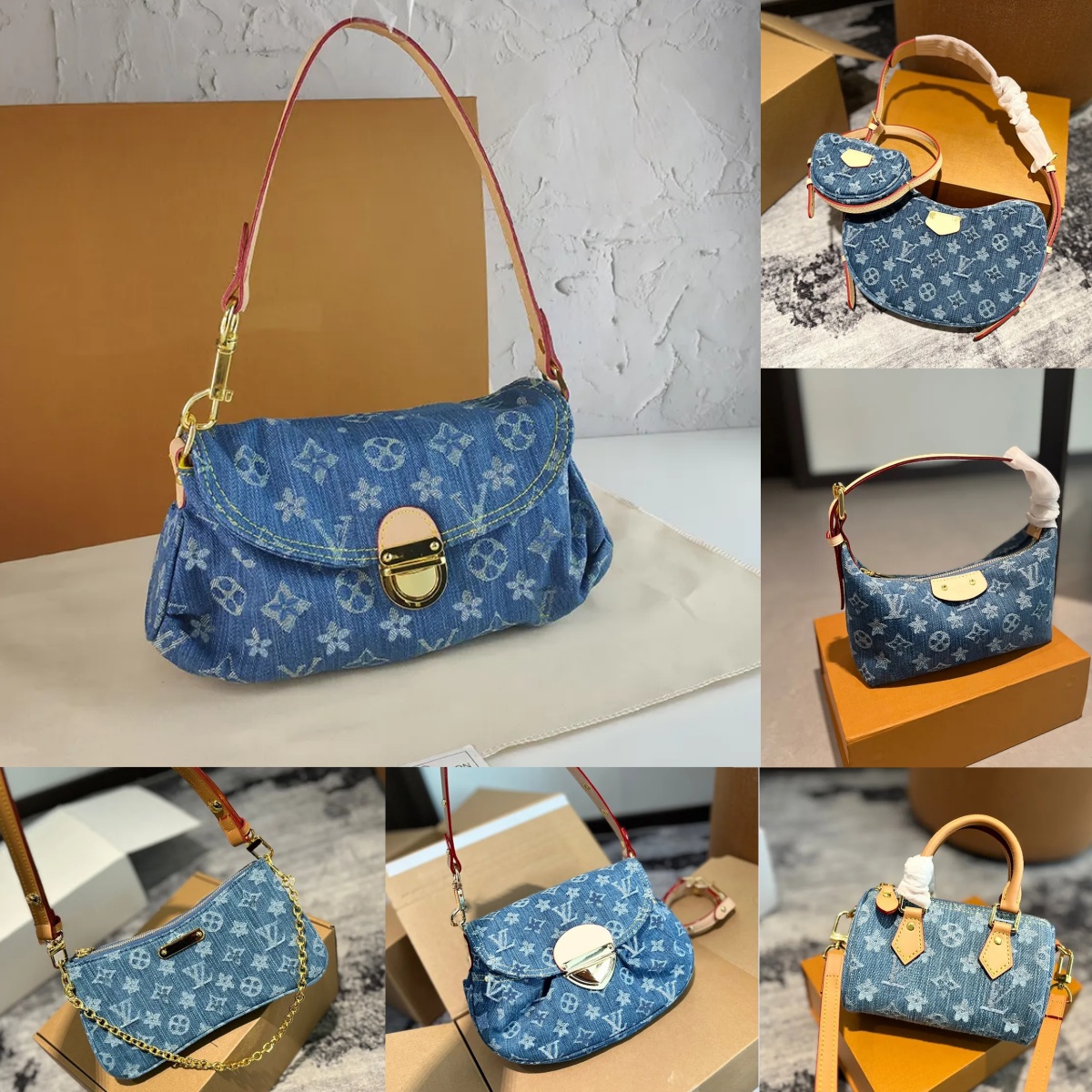 Designer Bag retro denim Shoulder bags Handbag Top Quality blue Denim flower crossbody bag Luxury Tote bag Lady Leather Mini Underarm Bags Women jean Purse