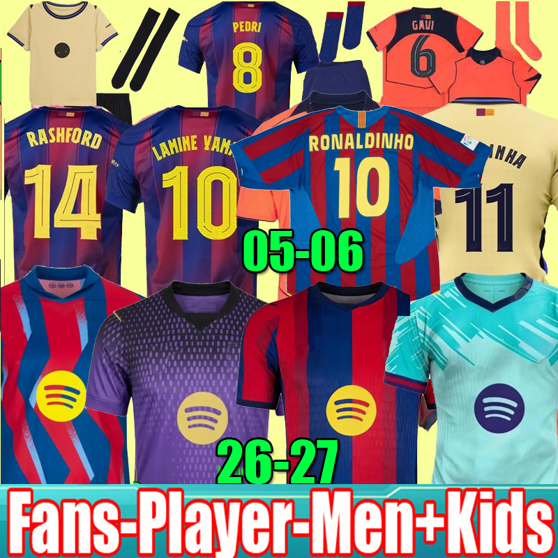 S-4XL 25 26 27 BARCElonA LAMINE YAMAL Lewandowski RASHFORD soccer jersey Ronaldinho OLMO GAVI Raphinha FERRAN PEDRI 2025 2026 football shirt home men kids kit 05 06