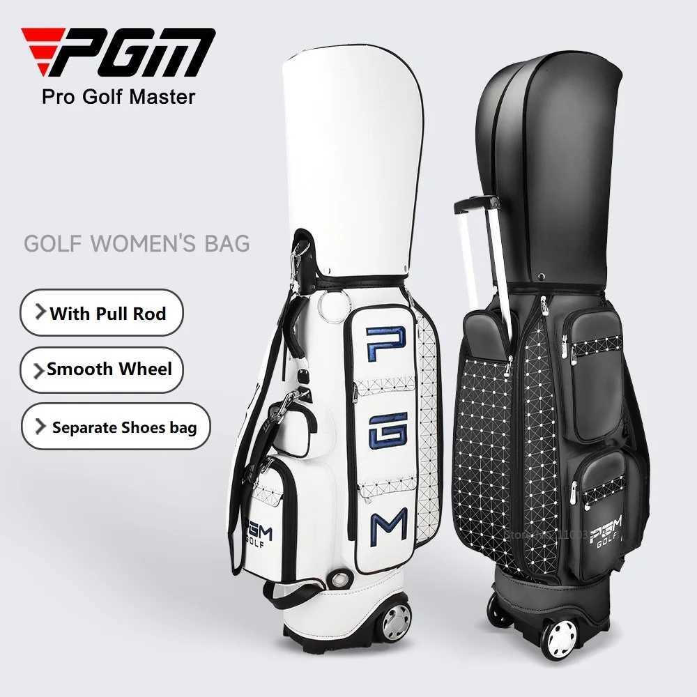 PGM Women Men PU Leather Golf Stand Bags Waterproof Golf Standard Ball Bags with Wheel Ultra-Light Golf Pack with Shoulder Strap D260323
